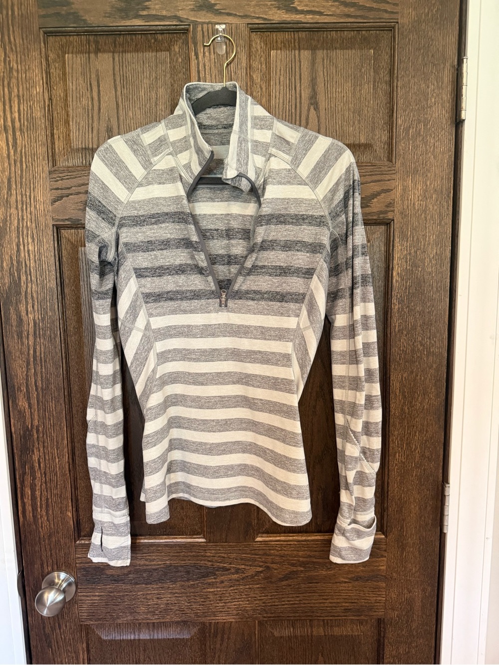 Lululemon athletic Race Your Pace 1/2 Zip Marshmallow Stripe Heathered Slate Top